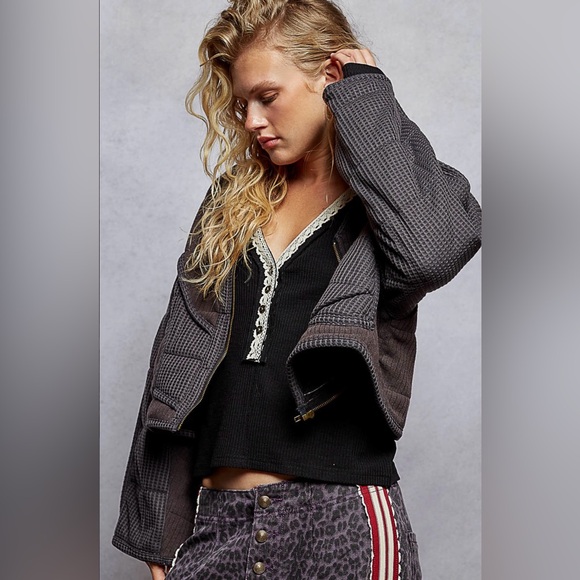 POL SMT2166 Black Bomber Jacket with Textured Fabric - Picture 5 of 7